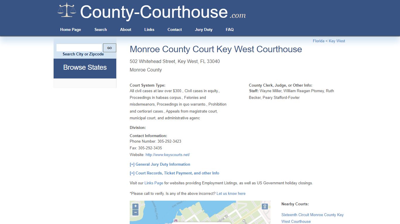 Monroe County Court Key West Courthouse in Key West, FL - Court Information